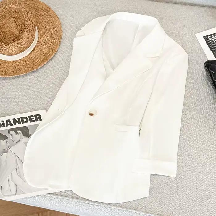 Blazer léger d'été pour femme à manches trois-quarts, veste de costume simple et décontractée, élégante, couleur unie, manteau polyvalent