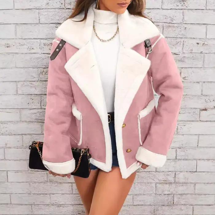 Veste en peau de mouton pour femme, manteau court décontracté, col rabattu, manteaux longs, Streetwear Y2k, ample, vêtements de rue épais, hiver 2025