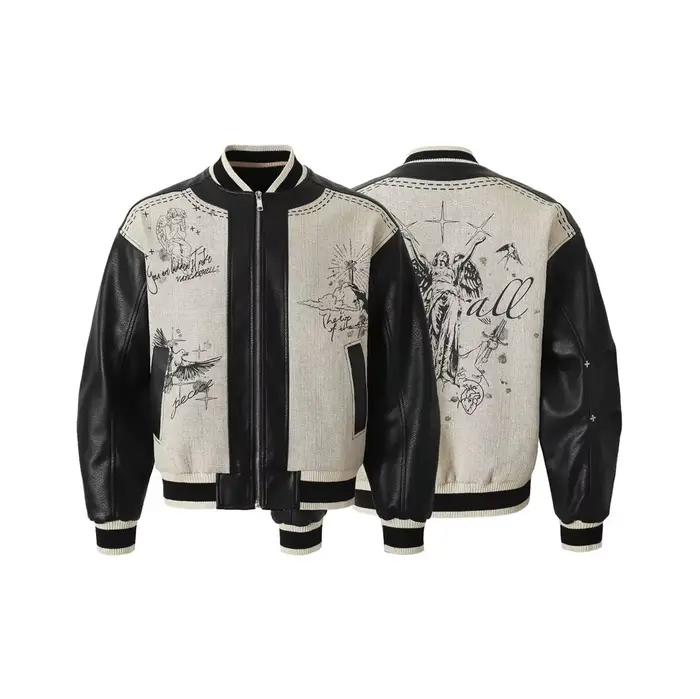 Veste Vintage en cuir PU pour hommes, Patchwork, vestes d'université de rue, Hip Hop, Streetwear, vestes de Baseball urbaines tendance pour hommes