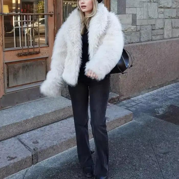 HXAO blanc fausse fourrure manteau 2024 femme nouveau en manteaux automne hiver