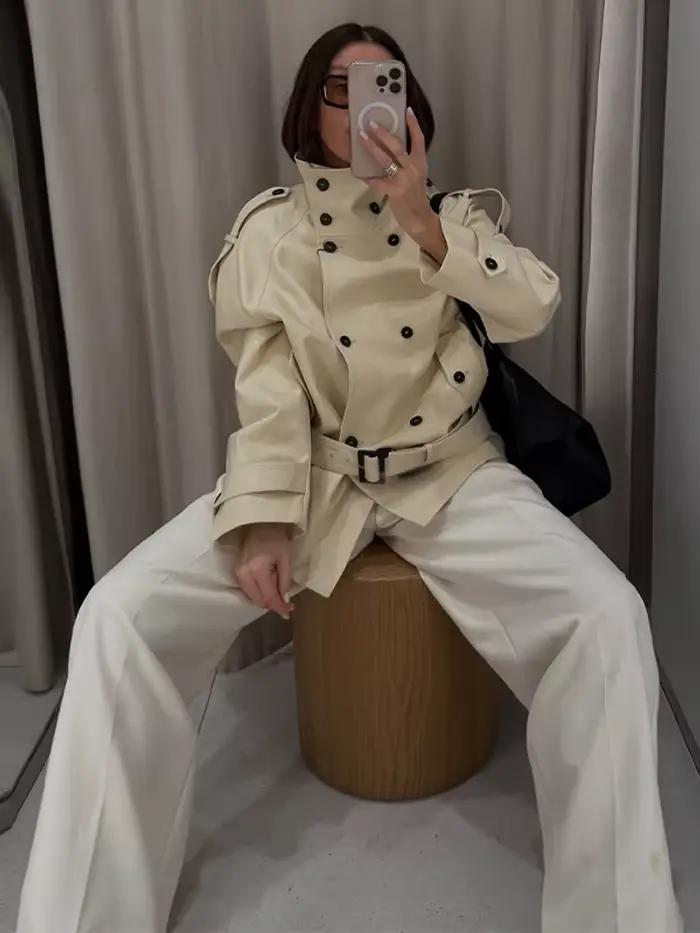 Manteau Trench Chic Avec Double Boutonnage Pour Femme Occasions Printemps Automne Polyester Elégance Urbaine Mode Streetwear