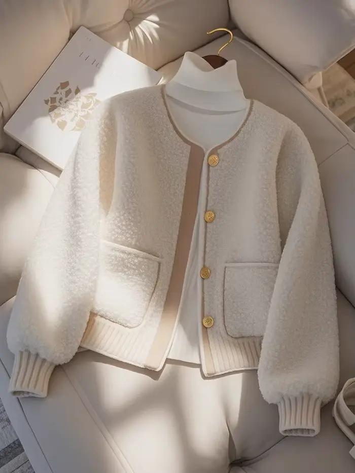 Manteau d'agneau blanc court pour femme