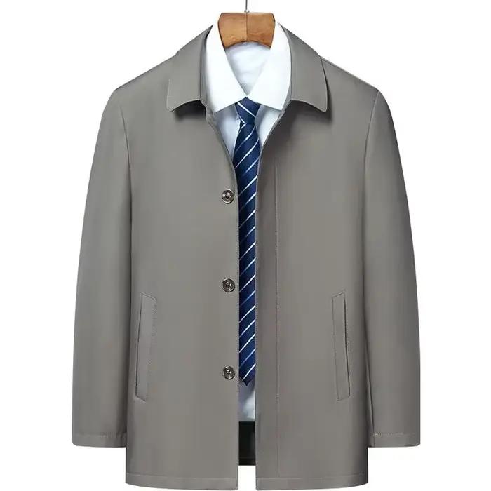 Vestes coupe-vent à revers pour hommes, manteaux décontractés, nouvelle marque de qualité supérieure, Trench-Coat de printemps pour hommes, couleur unie, veste mi-longue