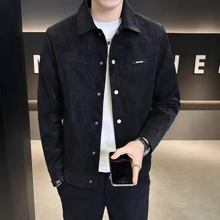 Veste Homme Printemps Automne Style Américain Rétro Slim Col Rabattu Manches Longues Manteau Simple Boutonnage