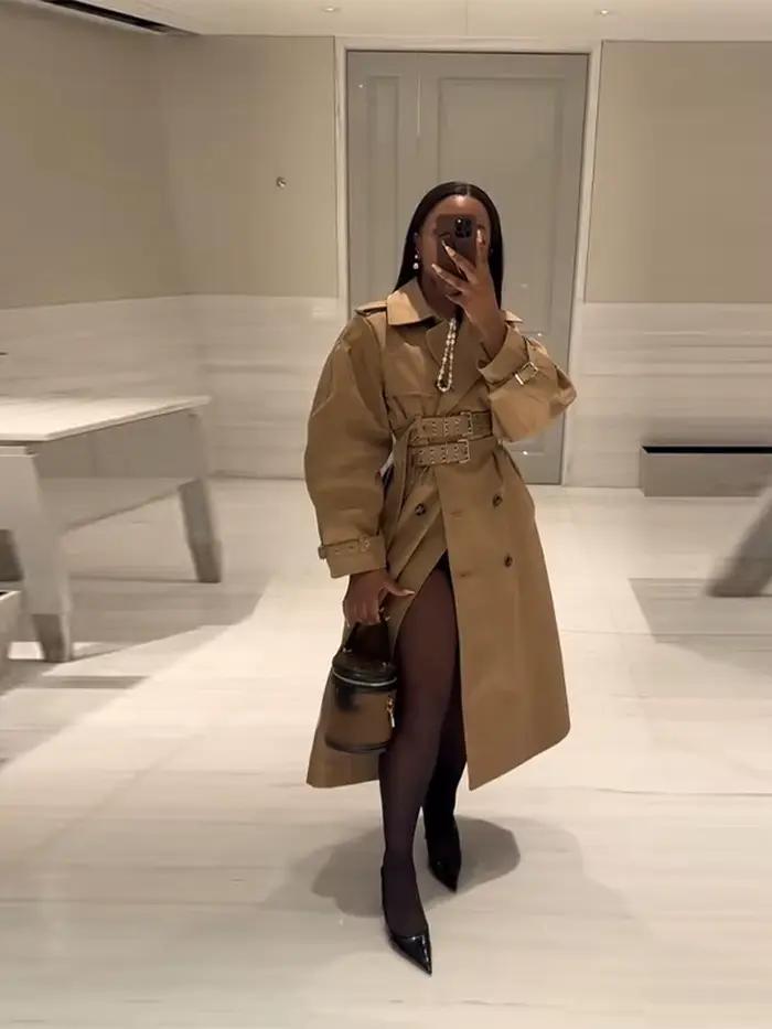 Coupe ample Long Trench Coat femmes solide Double boutonnage ceinturé taille coupe-vent femme automne hiver Chic décontracté vêtements de rue