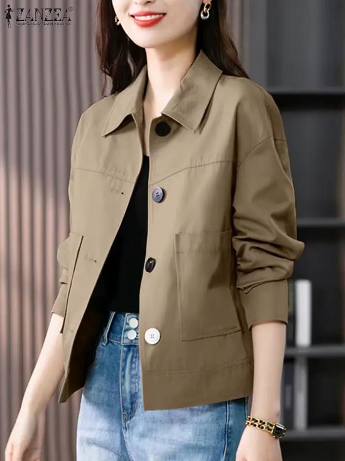 ZANZEA automne vestes femmes Vintage solide manteaux à manches longues Blouse décontracté