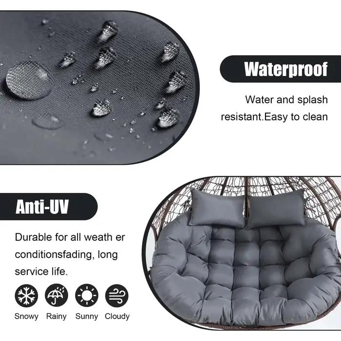 Coussin de remplacement épaissi et imperméable pour chaise suspendue double, pour l'extérieur et l'intérieur, pour chaise à bascule 2 places, pour patio, jardin, balcon