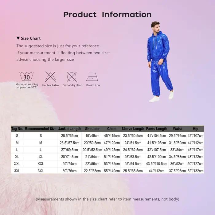 Ensemble de survêtement brillant imperméable pour hommes et femmes, tenue de sauna, veste à capuche zippée, coupe-vent, pantalon de jogging