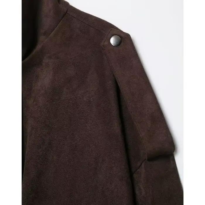 Veste en faux daim HipSeam pour femme avec épaulettes nouvelle collection automne col montant manches longues chic pour bureau femmes automne printemps