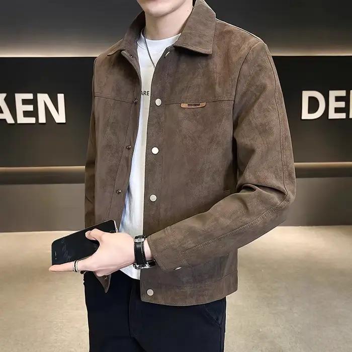 Veste Homme Printemps Automne Style Américain Rétro Slim Col Rabattu Manches Longues Manteau Simple Boutonnage
