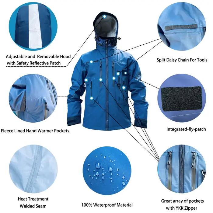 Veste de pêche imperméable à l'eau pour hommes et femmes, ensemble imperméable, wader à la taille isolé, pataugeoire à capuche, vêtements de voile d'hiver, bleu marine
