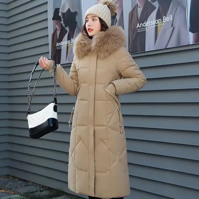 Nouvelle Veste d'Hiver Femme 2026 Mi-longue Tendance Slim Col Fourrure Épaisse en Coton Manteau Élégant Gris Parka Vêtements Femme