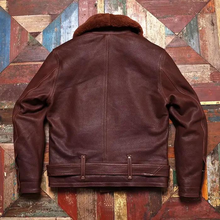 Veste en cuir d'hiver marron rouge pour homme