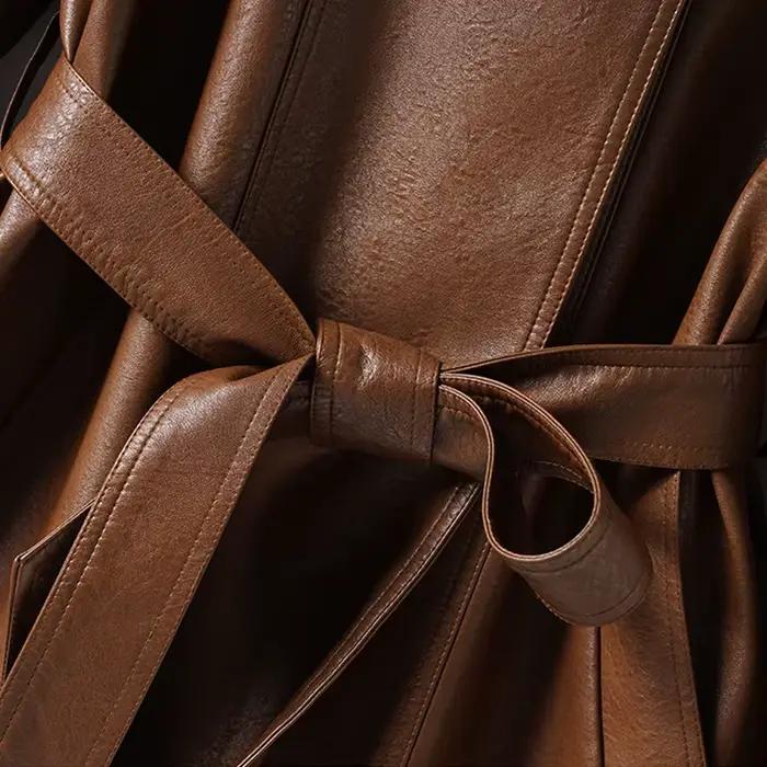 Manteaux courts décontractés en peau de mouton pour femmes, collection Printemps-Automne 2026, élégants, avec col montant, ceinture et fentes, en cuir de mouton