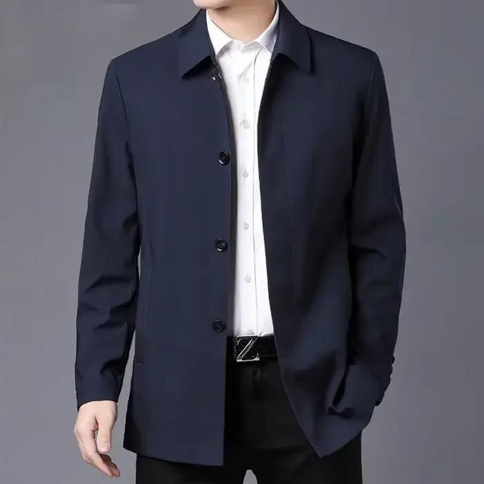 Vestes coupe-vent à revers pour hommes, manteaux décontractés, nouvelle marque de qualité supérieure, Trench-Coat de printemps pour hommes, couleur unie, veste mi-longue