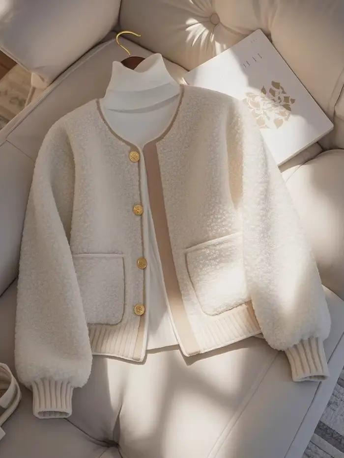 Manteau d'agneau blanc court pour femme