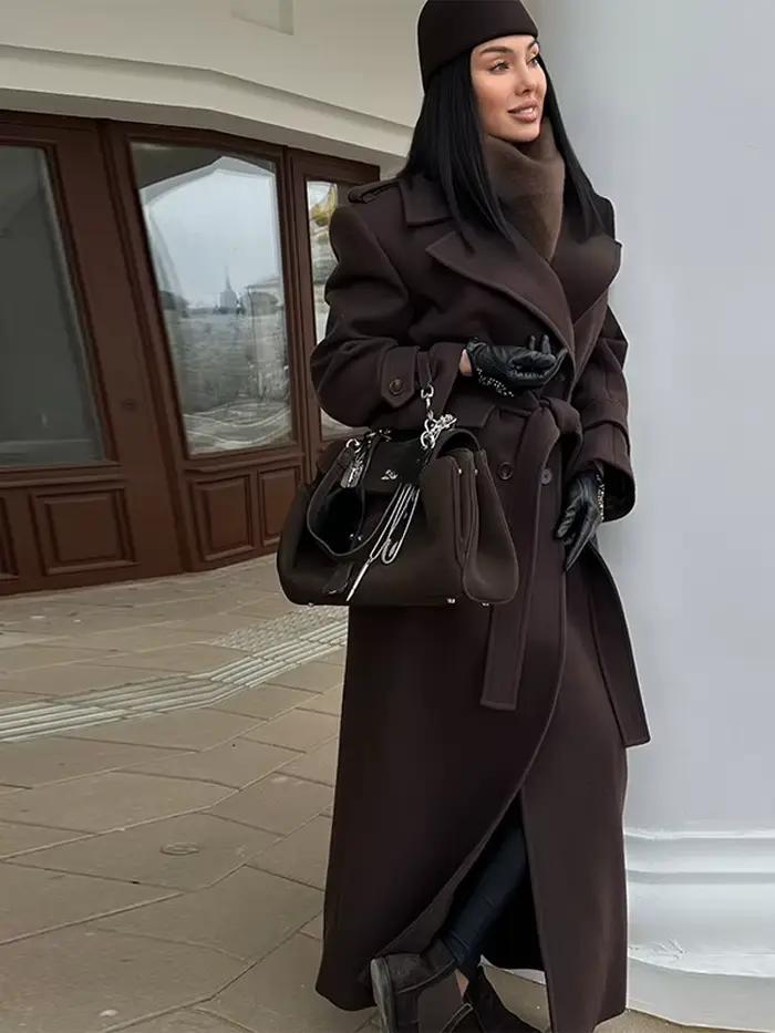 Vestes à Double boutonnage pour femmes, manteaux élégants à lacets avec ceinture, manches longues, automne 2025, manteaux d'hiver, vêtements d'extérieur