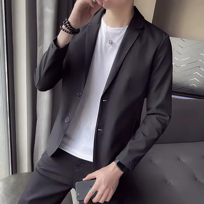 Veste courte pour hommes, costumes et blazers à simple boutonnage, noir, court, mode 2021, manteaux Emo pour jeunes, classique, Original, nouveau