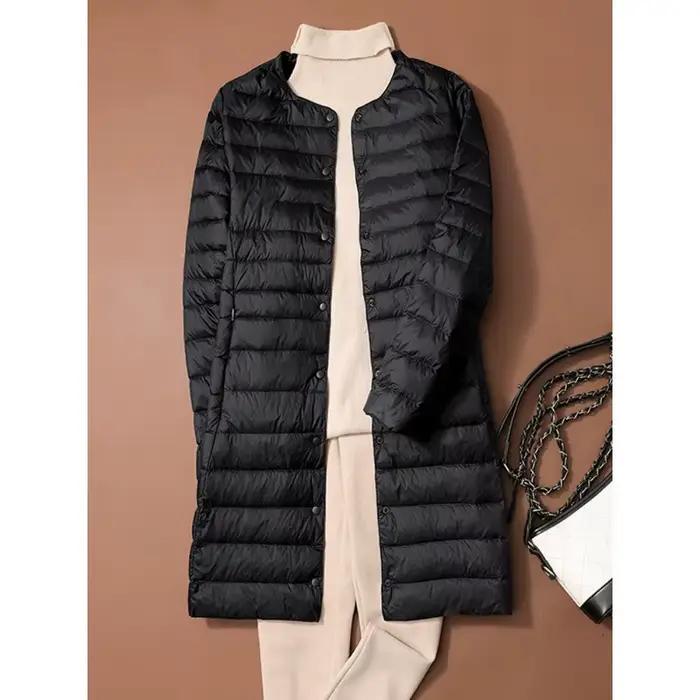 Femmes solide bouffant 2025 nouveau automne hiver col rond femme mince canard doudoune Portable
