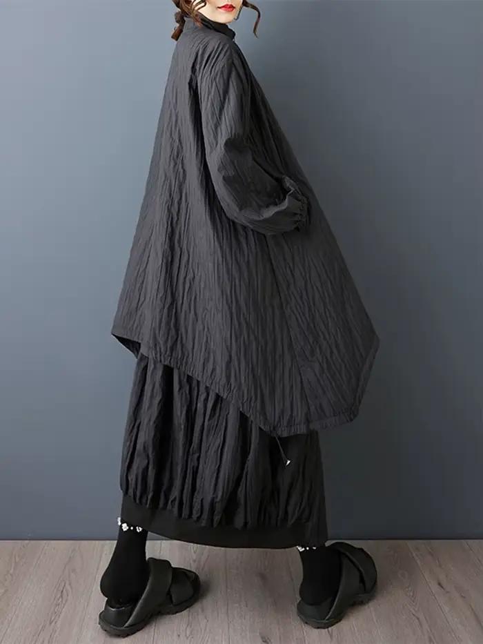 Manteau Trench Vintage Noir Irrégulier Surdimensionné pour Femme