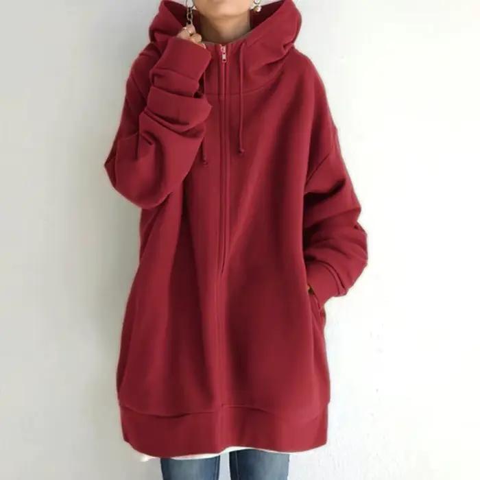 Sweat à capuche surdimensionné pour femmes, automne hiver, décontracté, fermeture éclair, solide, longs manteaux à capuche, mode rue, 2025