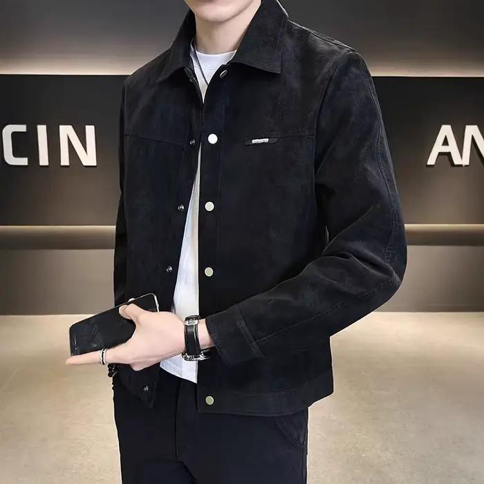 Veste Homme Printemps Automne Style Américain Rétro Slim Col Rabattu Manches Longues Manteau Simple Boutonnage