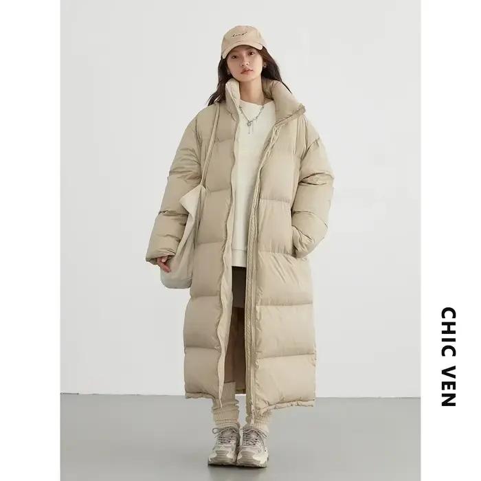 CHIC VEN-Doudoune Longue en Duvet de Canard Blanc pour Femme