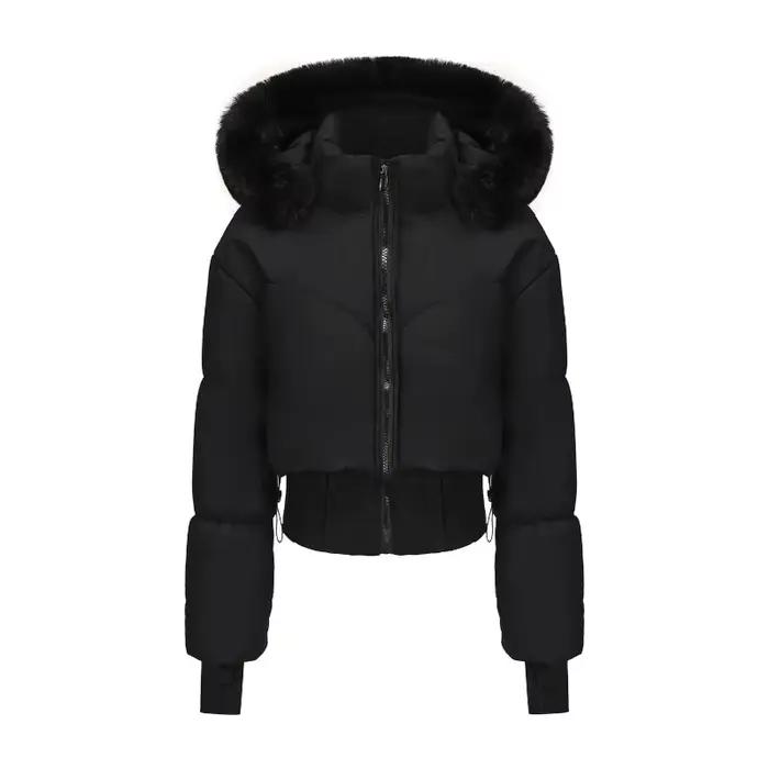 Veste courte à capuche avec grand col en fourrure pour femme, manteau épais et chaud rembourré en coton, nouvelle collection automne et hiver 2025