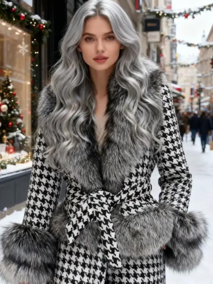 Chaud fausse fourrure imprimé vestes courtes femmes mode à manches longues à lacets avec ceinture manteaux amples 2025