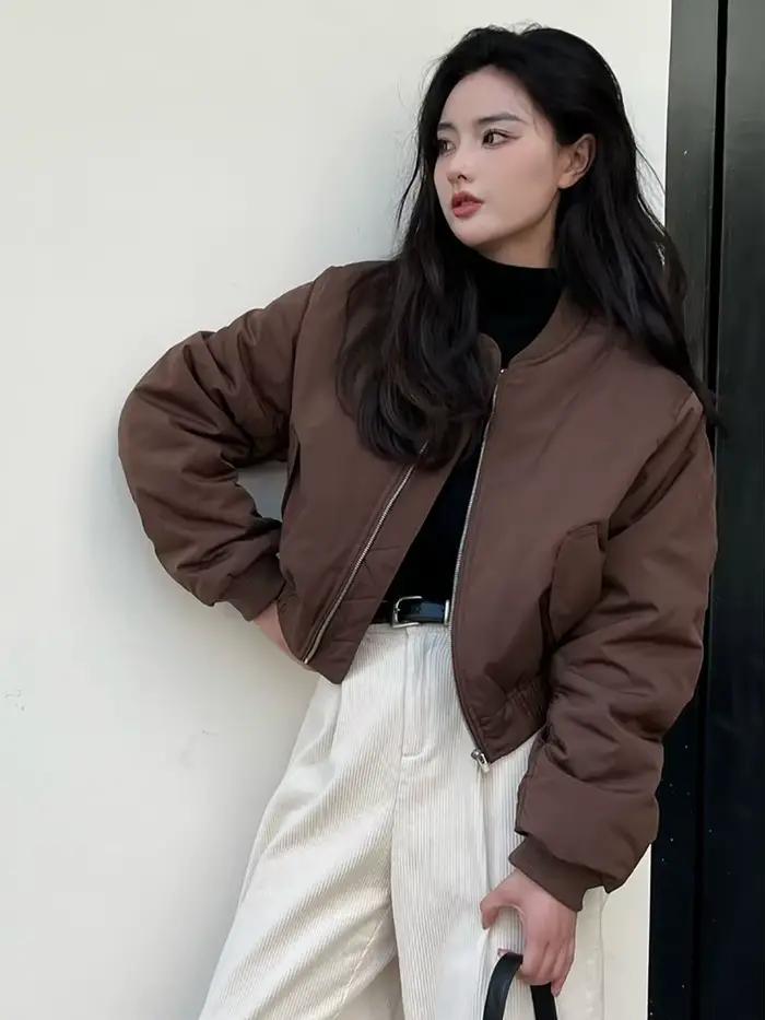 Veste bomber ample et courte pour femmes marron chic automne hiver offerte pour occasions spéciales durable élégante confortable