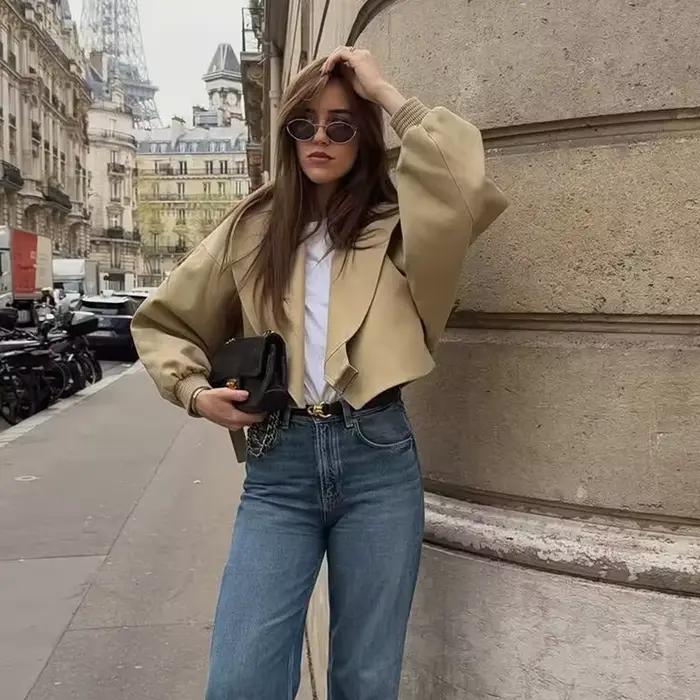 Vestes Courtes Femme Printemps 2026 Nouvelle Collection Manches Chauve-Souris Élégantes Chic Blouse Courte Tendance Jeunesse Vacances Streetwear Manteaux Chauds