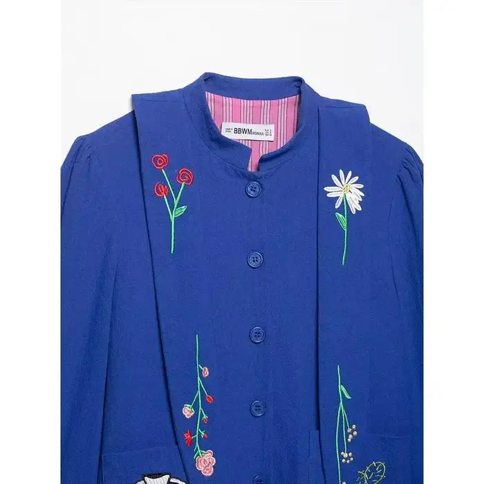Nouvelle Collection 2026 : Vestes Brodées Bleues pour Femme – Style Vintage, Boutonnage Simple, Col Rond, Manches Longues – Tenues Élégantes et Chics pour Dames