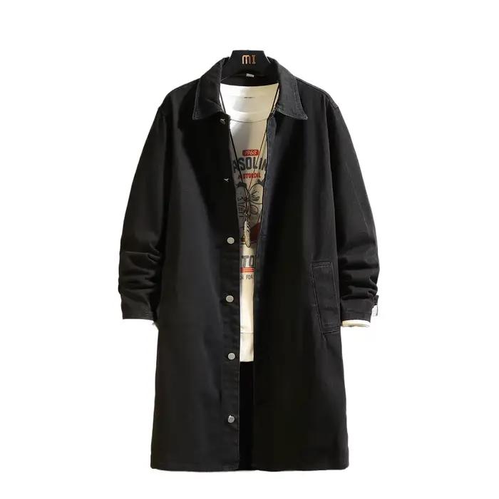 Trench-Coat pour hommes, Style Long, délavé, rétro, bleu, noir, veste en jean, vêtements d'extérieur Vintage pour printemps et automne, M-5XL