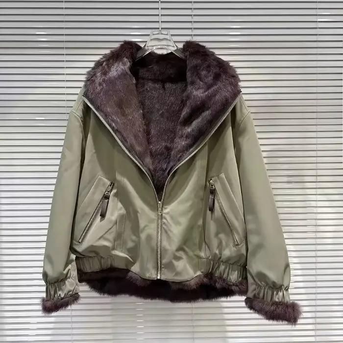 Parka avec fourrure pour femmes, manteau en fourrure réversible double face, veste courte chaude en fourrure de lapin véritable pour femmes, veste d'hiver pour femmes