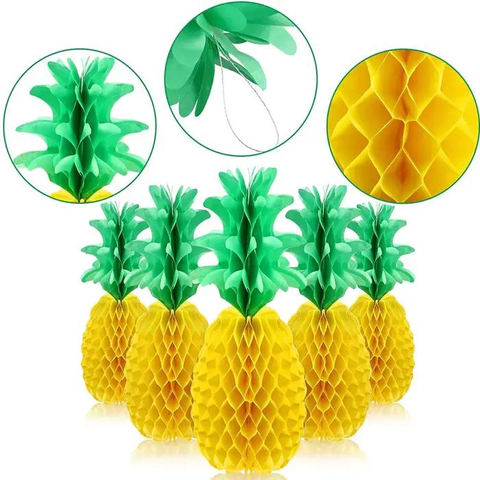 Décoration d'ananas hawaïenne Luau, 5 pièces, centres de table en tissu nid d'abeille, décoration de Table suspendue pour la maison, piscine de plage d'été