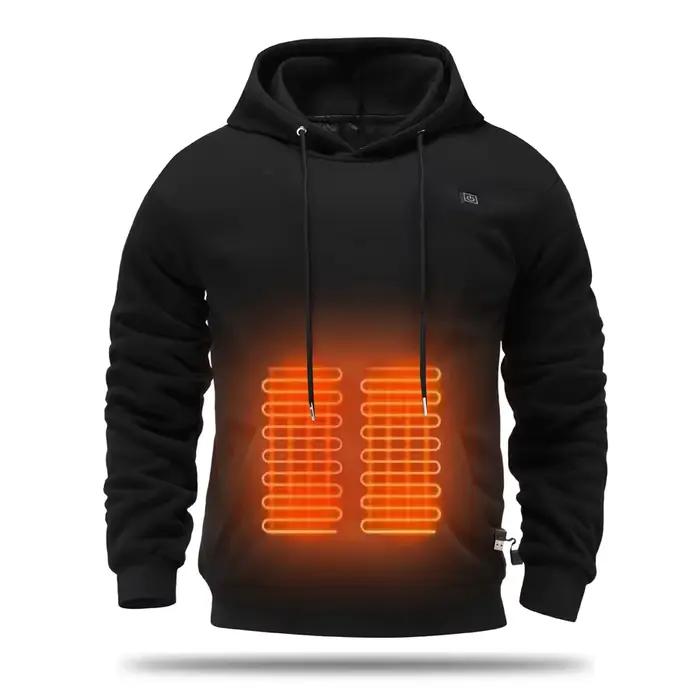 Veste chauffante USB pour hommes, sweat-shirt chauffant électrique d'hiver avec capuche, vêtements thermiques chauds et rechargeables pour Sports de plein air et ski
