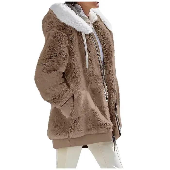 Mode d'hiver femmes manteau nouveau décontracté à capuche fermeture éclair dames vêtements cachemire automne