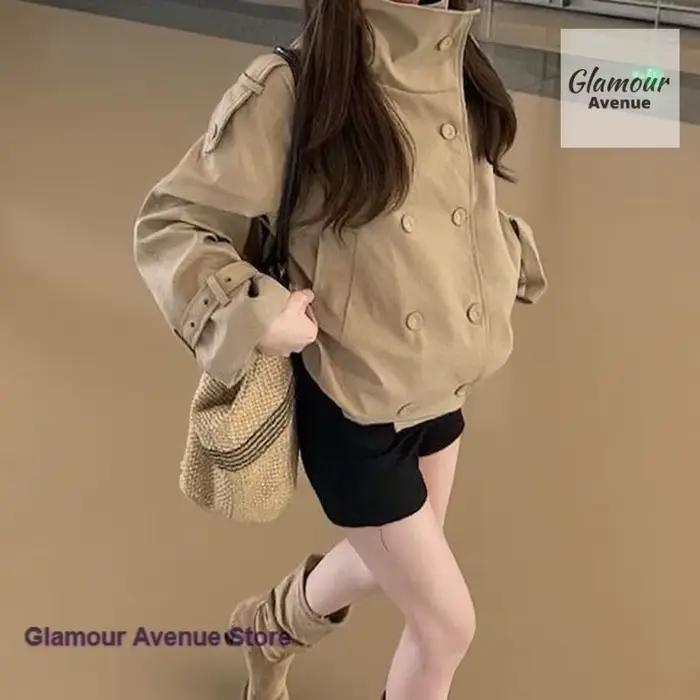 Trench-coat à col kaki à double boutonnage de style britannique français pour femme