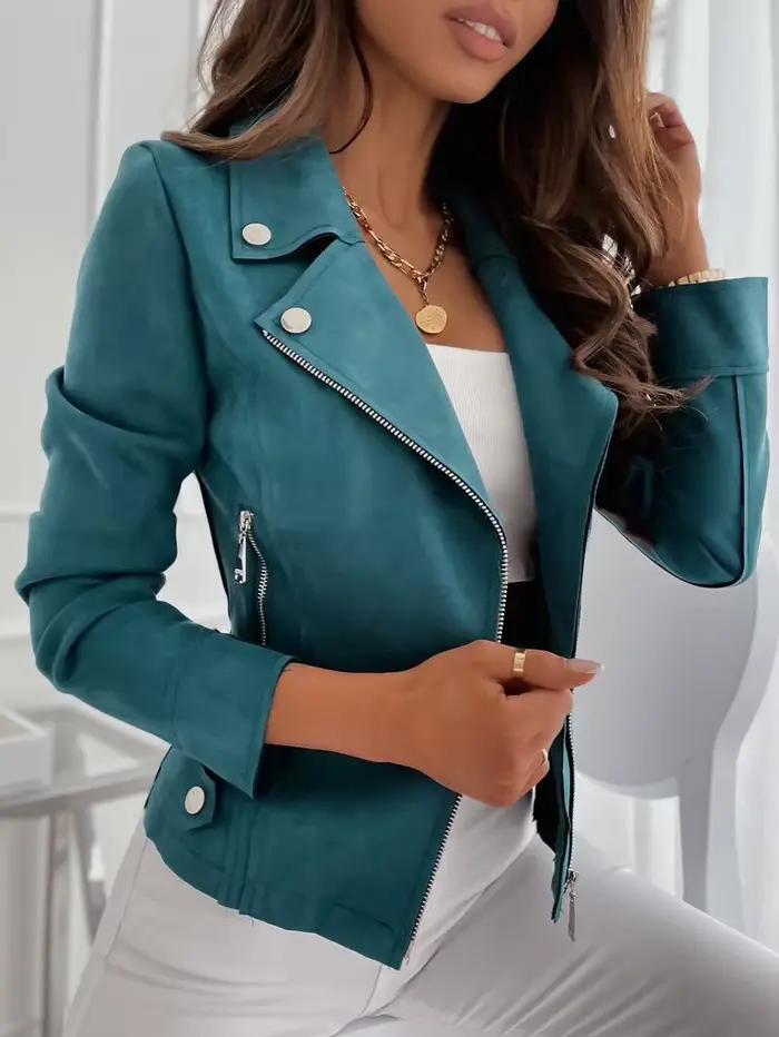 Femmes 2025 nouveau solide Bomber vestes revers cou manches longues femme élégance Chic décontracté hauts en daim Vintage recadrée manteaux