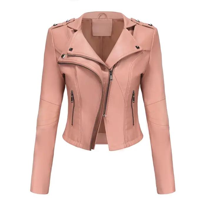 Veste en cuir ajustée à manches longues pour femme