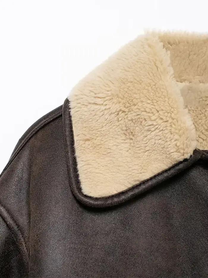 Veste patchwork en cuir fourrure rétro pour femme