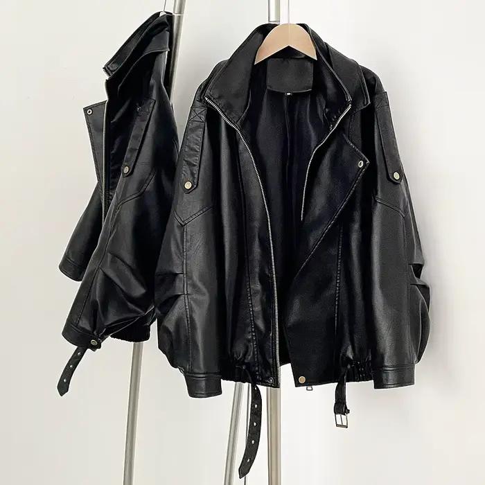 Veste en cuir PU pour femme, coupe ample, style rétro, nouvelle collection, manteau en similicuir pour moto, haut de gamme, printemps-automne, vintage