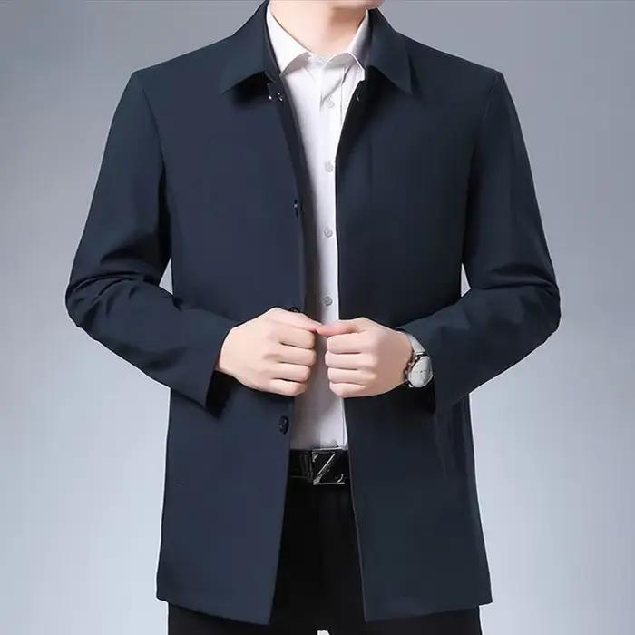 Vestes coupe-vent à revers pour hommes, manteaux décontractés, nouvelle marque de qualité supérieure, Trench-Coat de printemps pour hommes, couleur unie, veste mi-longue