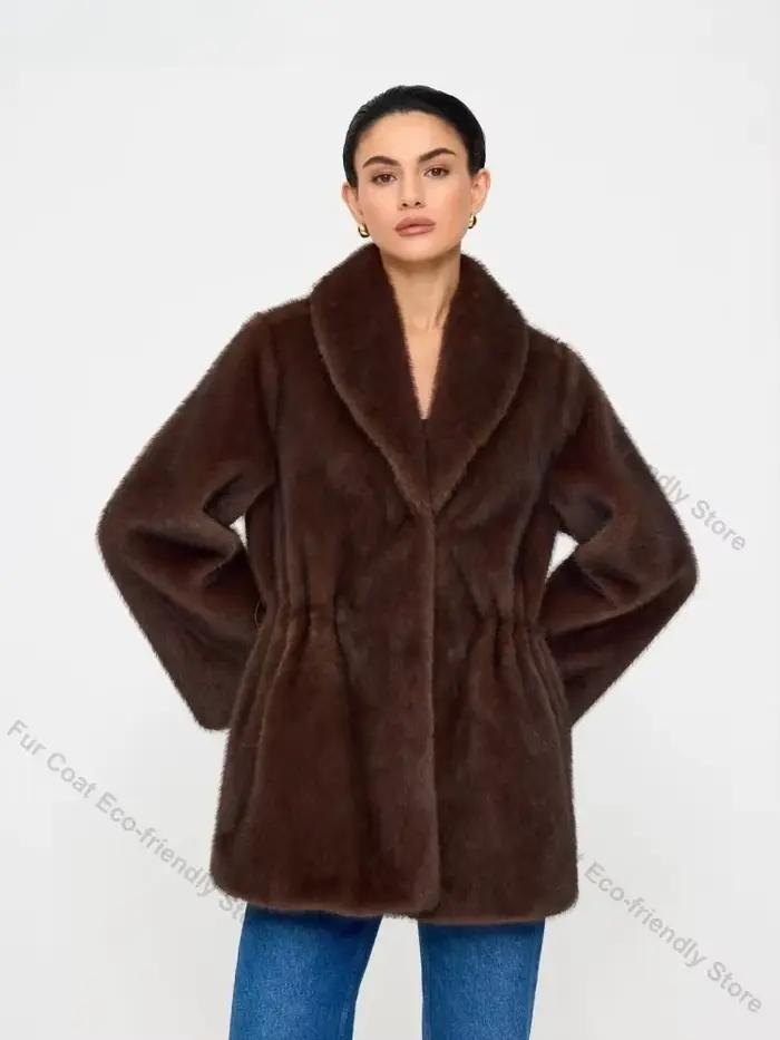 Manteau en fausse fourrure de vison pour femme, veste courte luxueuse et douce, élégante, pour les fêtes, mode hiver, vêtements d'extérieur