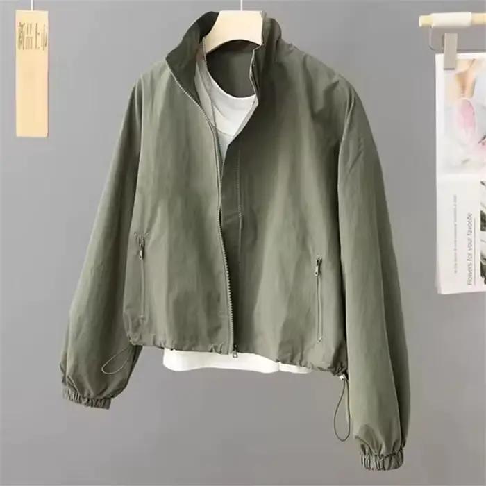 Femmes veste courte printemps automne nouveau décontracté Femme coupe-vent col montant outillage