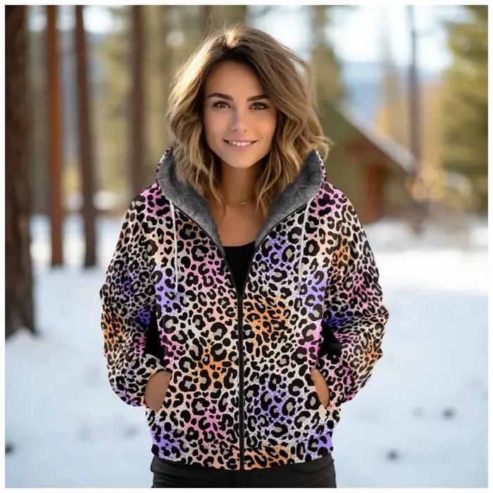 Femmes manteaux vestes Cardigans rose animaux graphiques imprimés extérieur couleurs polaire hiver chaud décontracté Streetwear femme vêtements