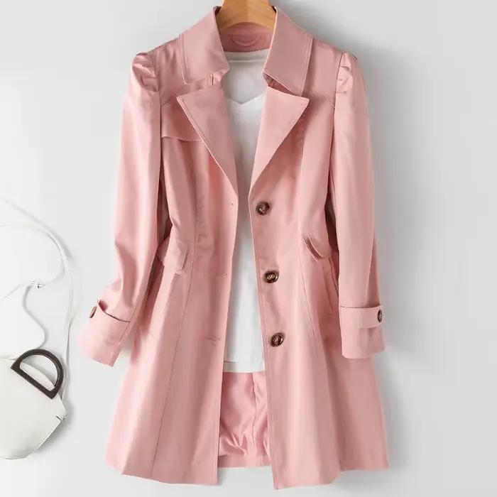2025 mode noir kaki rose Trench Coat femmes Double boutonnage coupe-vent mi-long dame vêtements d'extérieur décontracté hauts amples JH228