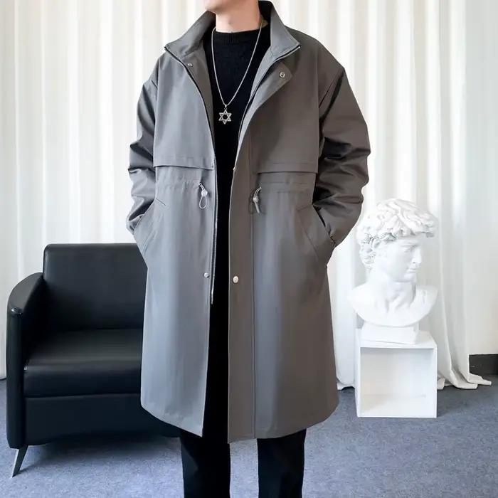 Manteau coupe-vent à col montant pour hommes, trench-coat, beau, streetwear, mode masculine, nouveau, coréen, automne