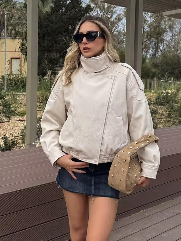 HH Veste en similicuir pour femme Printemps Automne 2026