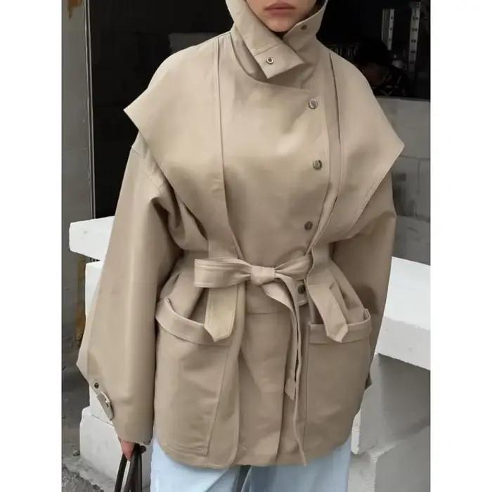 Trench-Coat à lacets et col montant pour femme